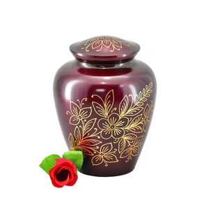 Urna de cremación de Metal de diseño único Impreso a mano Diseño floral dorado Grabado Urnas funerarias de calidad premium clásicas Suministros de entierro - Product Image 1