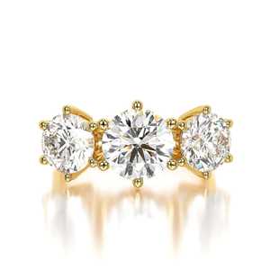 Anillo de diamante de moissanita de tres piedras de corte brillante clásico diseño impresionante para aniversarios bodas Joyería de diamantes elegante - Product Image 2