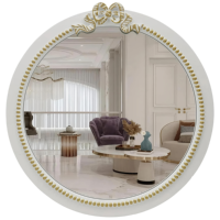 Cadre de miroir mural léger en bois sculpté à la main, artisanat moderne pour mariage, MDF peint blanc avec points sculptés