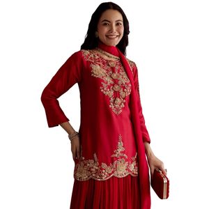 Vente en gros Ensemble jupe Kurta Gota en dentelle à sequins chinon marron avec Dupatta Vêtements ethniques pour femmes, tenue de fournisseur d'usine de vêtements OEM - Product Image 2
