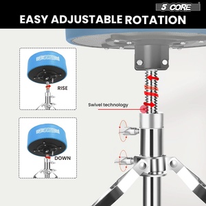 Siège de batterie 5 Core, tabouret de guitare rembourré, réglable, capacité 310 lbs, siège robuste avec dessus en velours - Product Image 6