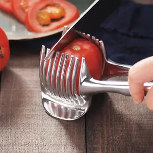Multi-Handheld Round Fruit Slicer Alu Alloy Onion Holder Tomato Lemon Slicer Fruit Slicer Tongs