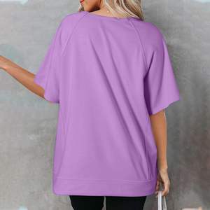 Sudadera de cuello redondo de rizo francés en blanco OEM personalizada de media manga para mujer ropa de moda sólida personalizada para mujer para prendas de vestir a la venta - Product Image 2