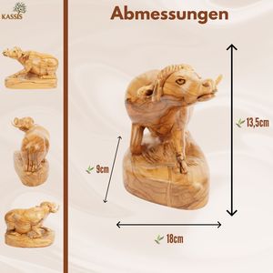 Bœuf sculpté à la main en bois d'olivier – Sculpture en bois exclusive de Bethléem (18 cm) - Product Image 6