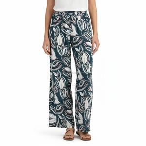 High Quality Women's Mid Waist Winter Floral Vintage Lightweight Palazzo Pants Soft Stretch Casual Wide Leg <b>Trousers</b> Wholesale - Product Image 1