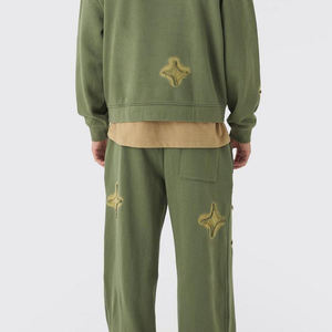 Men's High Quality Customized Solid Pattern Sweatpants Set Winter Casual <b>Zip</b> <b>Up</b> <b>Hoodie</b> with Distressed Design Tracksuit - Product Image 2