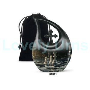 Hot Large Tear Drop Chess Cremation Adult Urn for Human Ashes Decorative Cross Funeral Urn With Free <b>Velvet</b> <b>Bag</b> - Product Image 3