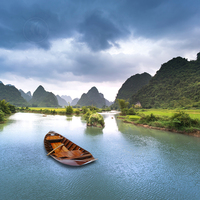 Bateau Sampan OMH artisanal, écologique, résistant à l'eau, gonflable, en fibre de verre et bois, pour l'Asie du Sud-Est, avec pagaie et fond rouge, 1 personne
