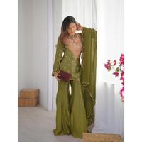 Conjunto de Kurta Sharara de Organza de la Mejor Calidad al por Mayor, Bordado Intenso, Tradicional, de Secado Rápido, para Todas las Temporadas, para Mujer, para Fiestas