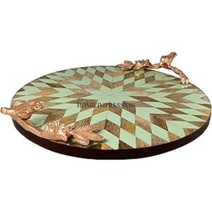 Magnifique plateau de service en bois design avec de belles fleurs en émail pour la décoration de table de fête de mariage - Product Image 4