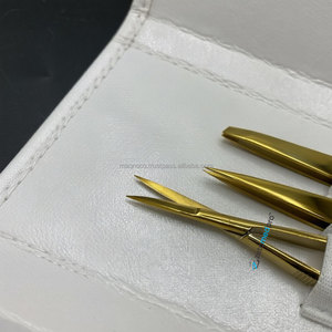 Pince à épiler cosmétique pour sourcils en acier inoxydable durable avec revêtement plasma doré, ensemble de pinces à épiler et ciseaux pour sourcils avec étui en cuir, LOGO personnalisé - Product Image 3