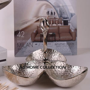 Bol de service martelé plaqué argent attrayant pour la maison, le dessus de table de l'hôtel, trois bol de salade et de chocolat de service attaché - Product Image 1