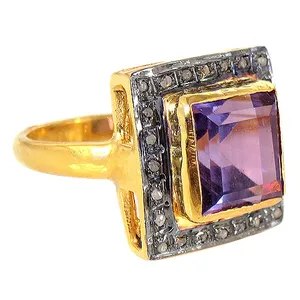 Pendientes de Amatista Cuadrados Geométricos con Engaste de Bisel Chapado en Oro, Joyería Fina Clásica para Mujer - Product Image 3