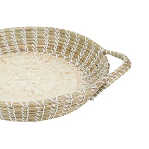 Bandeja Redonda Decorativa de Pasto Marino con Base de Nácar, Bandeja para Servir con Asa para Mesa de Centro, Decoración del Hogar de Vietnam - Product Image 6