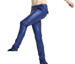 Pantalon en cuir respirant de couleur bleu uni, coupe ajustée, de haute qualité, pour la chasse en plein air, les voyages, pantalon en cuir ajusté pour homme, à vendre - Product Image 4