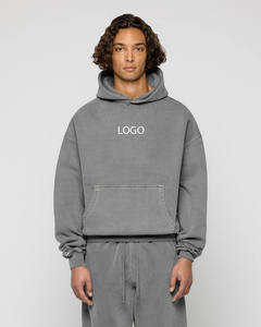 Mens <b>Vintage</b> Washed Grey Hooded <b>Sweatshirt</b> Custom Logo Mineral Wash Long Sleeve Pullover Hoodie Kangaroo Pocket Casual - Product Image 1