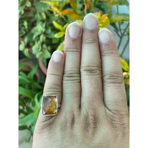 925 Silver Fashionable <b>Statement</b> <b>Ring</b> with Citrine Gemstone Bezel Setting Rhodium Plating Free Size Gift - Product Image 4