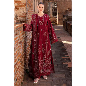 Ensemble GARNET-3PC : Chemise en Chiffon Brodé avec Dupatta et Pantalon en Tissu Khaddi Brodé - BIC-4670 - Product Image 1