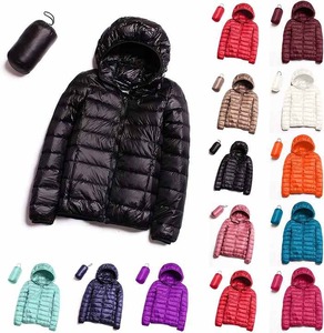 Veste matelassée légère à manches longues pour femmes en toile noire avec manteau chaud et capuche style gilet à glissière - Product Image 1