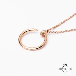 Collar Silverings 925 de Plata de Ley con Diseño de Clavos, Oro Rosa, Zirconia, Diamantes Geométricos, Cadenas con Baño de Rodio, Estilo Moderno para Regalo - Product Image 6