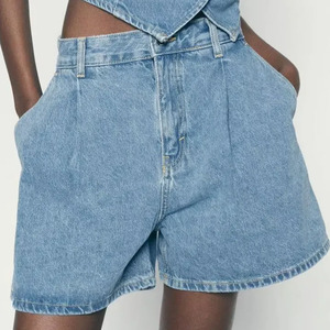 Taille haute Logo personnalisé bleu personnalisé mode Streetwear dames jean court gland taille haute pantalon court Sexy Jean en jean ensemble court - Product Image 4