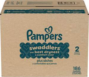 Couches Pampers Swaddlers, taille 2 (4,5-10 kg), 186 unités, absorbantes, gardent bébé au sec et confortable, sûres pour la peau, couches jetables pour bébé - Product Image 3