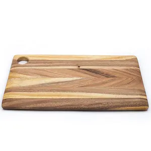 Placa de corte de madeira retangular polida, placa de cozinha simples polida de madeira mango e restaurantes acácia