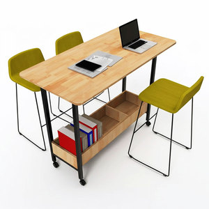 STD68041 Home Office Computer <b>Desk</b> with Iron Legs 140x70x105cm Mobile Standing <b>Desk</b> Bookshelf <b>Folding</b> Adjustable Height Features - Product Image 1
