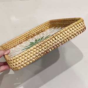 Tienphong ถาดรองหวายสานมือทรงสี่เหลี่ยมทำด้วยมือพร้อมโมเสคใบไม้สีเขียวสำหรับแต่งหน้าโต๊ะเครื่องแป้งโต๊ะกาแฟหรือของตกแต่งห้องครัว - Product Image 3