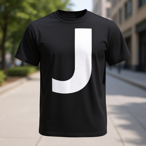 Camiseta Negra con Cuello Redondo y Letra J en Mayúscula, Camiseta Promocional - Product Image 3