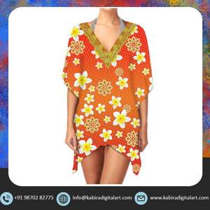 ชุดเดรสคาฟตันตัวสั้นคอวีพิมพ์ลายดิจิตัลผ้านุ่มระบายอากาศได้ดีชุดใส่ไปทะเลแบบลำลองเซ็กซี่ - Product Image 2