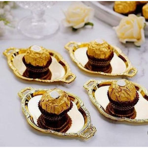 Plateau de service à chocolat de forme ronde en métal avec poignée plateau de service à chocolat design de luxe pour la table du Ramadan plateau décoratif - Product Image 4