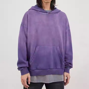 Fabricante de alta calidad streetwear personalizado púrpura degradado gota hombro Cultivo de gran tamaño desgastado ácido lavado sudaderas con capucha - Product Image 1