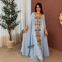 Kaftan de prière islamique pour adultes, grande taille, en Georgette légère, ethnique, à ourlet évasé, col montant, longueur ras du sol, manches longues, perlé, pour le Ramadan