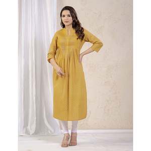 Kurti Recto Amarillo de Tela de Red con Estampado Butti, Traje Salwar Étnico Indio-Pakistaní de Alta Calidad, Estilo Anarkali, Última Moda para Fiestas - Product Image 3