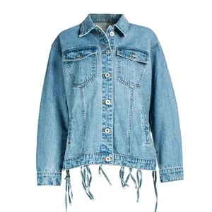 Veste en jean pour femmes 2025 Veste en jean pour femmes de haute qualité Déchirée et usée avec des accents de fourrure Prix de gros - Product Image 1