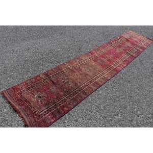 พรมวินเทจขนาด 2.3x11.3 ฟุต, พรมตุรกี, พรมขนสัตว์สีน้ำตาลแดงไล่เฉด - Product Image 2