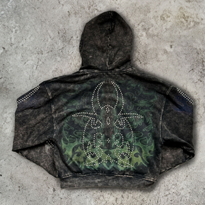 เสื้อฮู้ดผู้ชายสไตล์วินเทจฟอกสีฤดูหนาวสีพื้นมีซิปเทอร์รี่ - Product Image 3