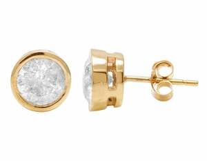 Pendientes redondos de moissanita en oro blanco Diseño clásico de solitario Joyería hecha a mano brillante para uso diario o formal - Product Image 1