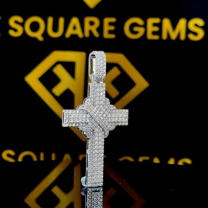 Round Cut Brilliant Moissanite Diamond Pendant , 925 Sterling Silver, Holy Cross Charm Pendant, Pass Diamond <b>Tester</b> - Product Image 2