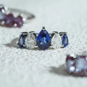 Anillo de lujo con racimo de perlas, oro de 14k, rubí cultivado en laboratorio, zafiro azul, regalo de compromiso - Product Image 2