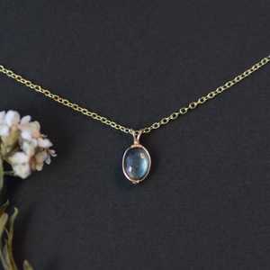 Collier de Labradorite en argent Sterling or vintage fait à la main, fil de pierres précieuses naturelles, énergie de guérison, cadeau de fiançailles parfait - Product Image 5