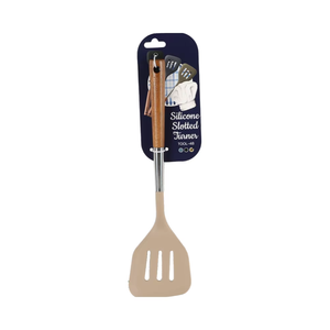Heat-Resistant <b>Silicone</b> Slotted Turner with Wooden Handle and Stainless Steel Shaft Non-Stick Cooking Spatula - Product Image 1