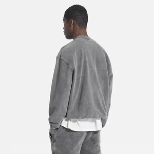 Sudadera lavada a la piedra vintage, sudaderas con capucha lavadas con ácido desgastadas y cuello redondo de 500g/m² - Product Image 3