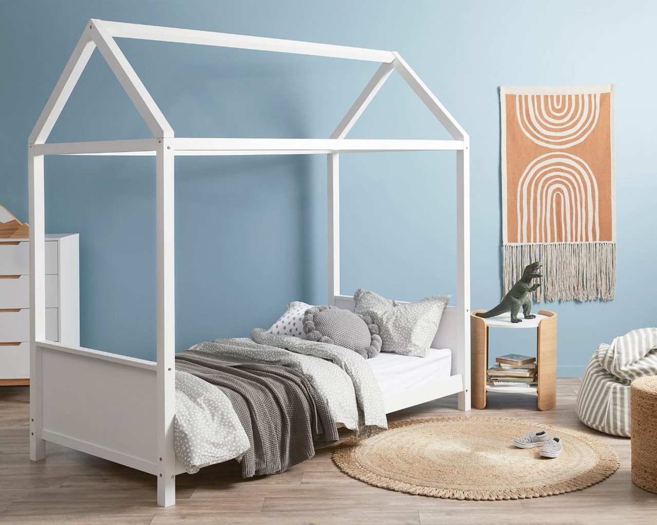 Lit en bois pour enfants Matériau en bois massif Couleur blanche Design moderne Meubles de chambre à coucher pour enfants Lit pour tout-petits