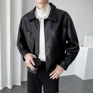 Veste en cuir de motard Slim Fit personnalisée style High Street Manteau en toile - Product Image 3