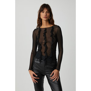 Blusa Ajustada de Tul Transparente con Volantes para Mujer, Marca GRIMELANGE - Product Image 1