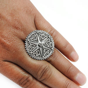 Anillo ajustable Sólido 925 Plata esterlina oxidada Aspecto vintage Joyería artesanal India Precio al por mayor Fabricante - Product Image 4