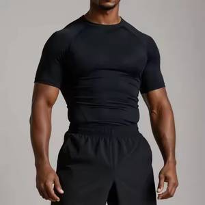 Custom Logo Polyester Short Sleeve Slim Fit Workout Clothing Training Wear Men Fitted Fitness Muscle Gym Shirts - Product Image 1