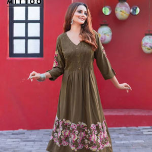 Gros Mittoo Kurti femmes rayonne fantaisie imprimé fleuri fil travail manuel Kurti bas indien pakistanais fête porter des vêtements - Product Image 1
